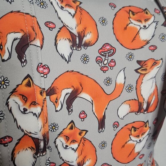 Blackmilk - For Fox Sake, Fleece Lined Gray Overalls w Foxes and Mushrooms, sz S - Picture 4 of 10